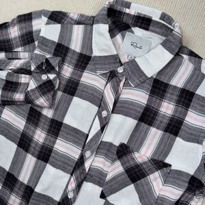Rails Women's Small Black White Pink Plaid Rayon Flannel Long Sleeve Shirt
